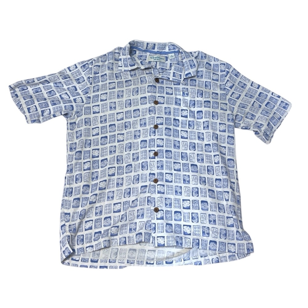 Roundtree & Yorke Caribbean Silk Blend‎ Sea Life Geometric Button Down Shirt S